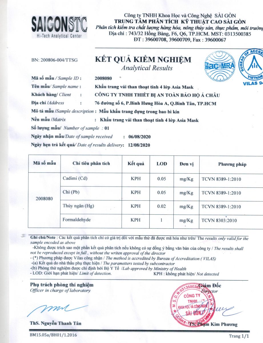 Asia Mask đạt giấy chứng nhận kiểm nghiệm không có chất độc trong vải may khẩu trang asia mask dat giay chung nhan kiem nghiem khong co chat doc trong vai may khau trang