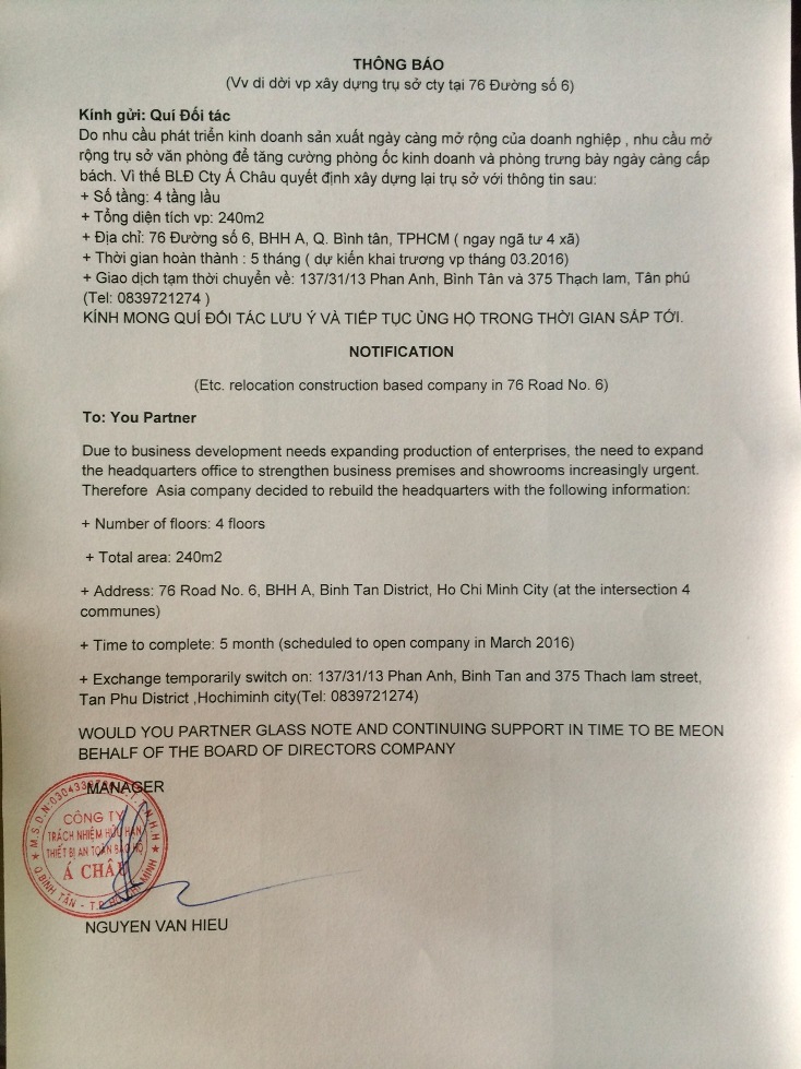 building the new office in binh tan district