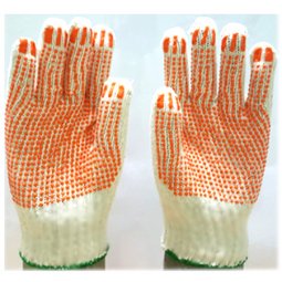 Găng tay len hạt nhựa vàng PVC